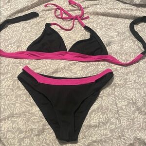 Target Black and Hot Pink Ribbed Two-Piece Bikini